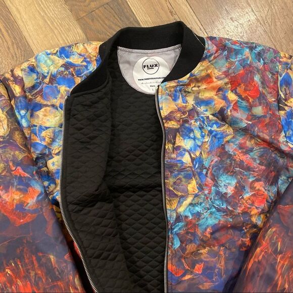 Flux Luxury Multicolor Printed Bomber Mens Jacket Size Large - Picture 12 of 14